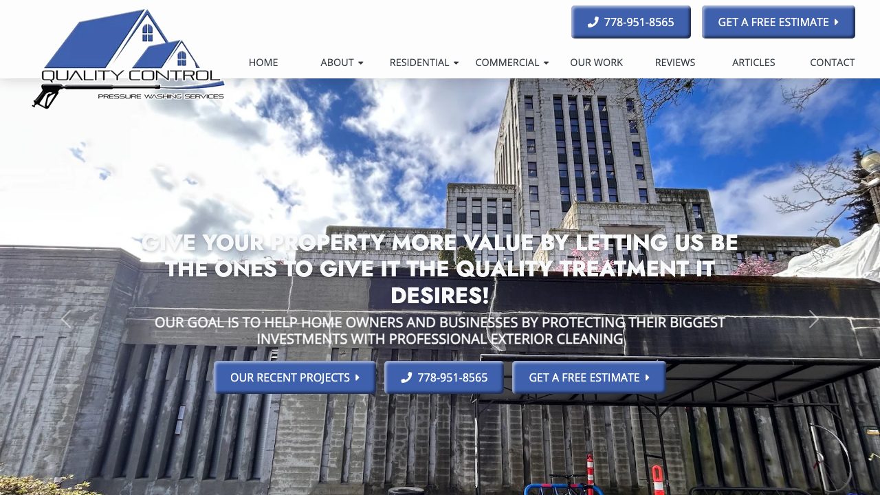 Quality Control Pressure Washing Services website