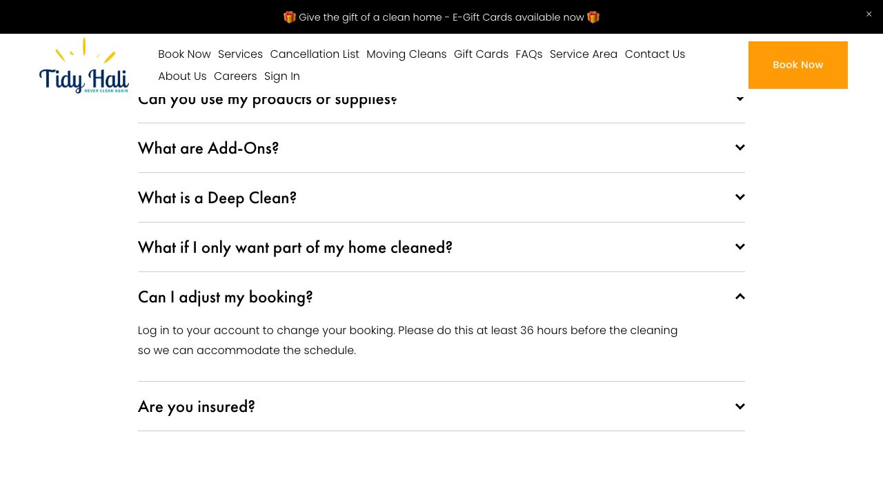 Tidy Hali Cleaners website